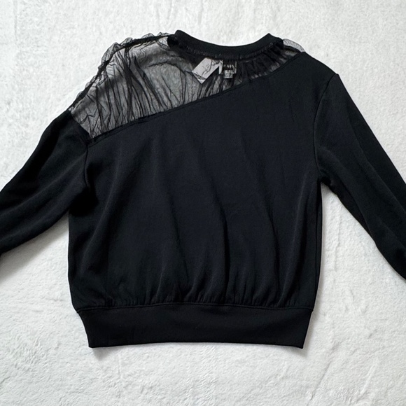 Anthropologie Maeve Sheer-Shoulder Sweatshirt Top Black Size SP - Picture 9 of 13